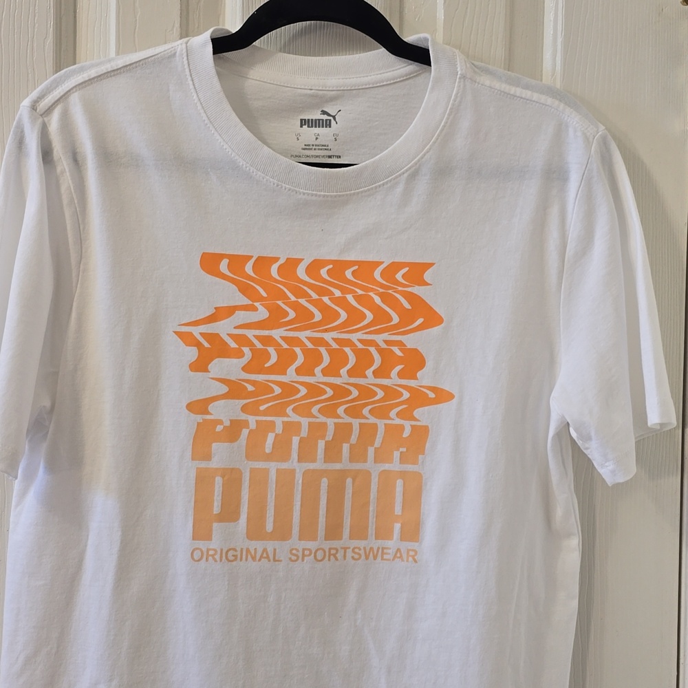 PUMA SIGNATURE BRAND MEN'S WHITE SHORT SLEEVE COTTON TEE-SHIRT SIZE SMALL